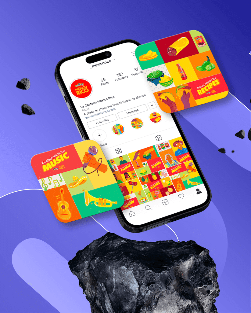 Colourful Instagram campaign creative displayed on a smartphone