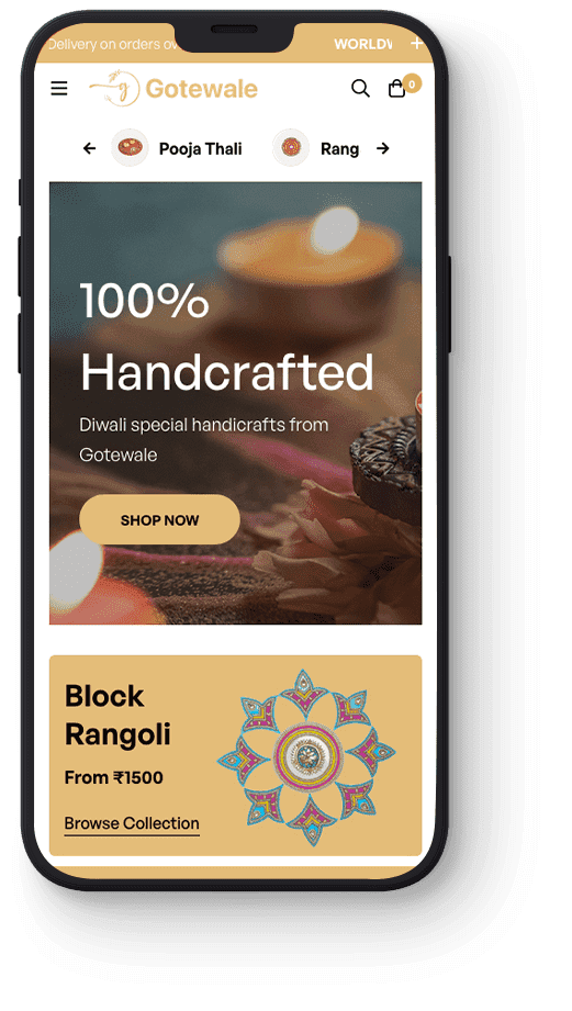 Gotewale eCommerce website adapted for a mobile phone