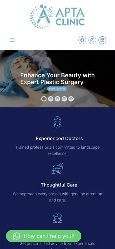 APTA Clinic website shown at mobile viewport