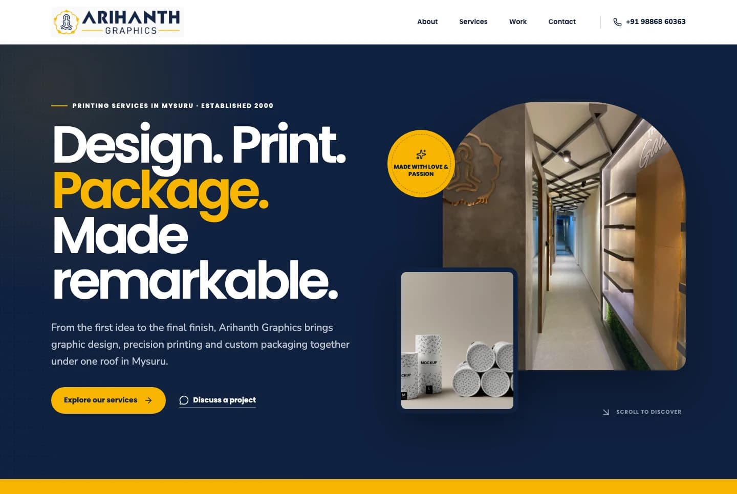 Arihanth Graphics website homepage design shown in a desktop browser