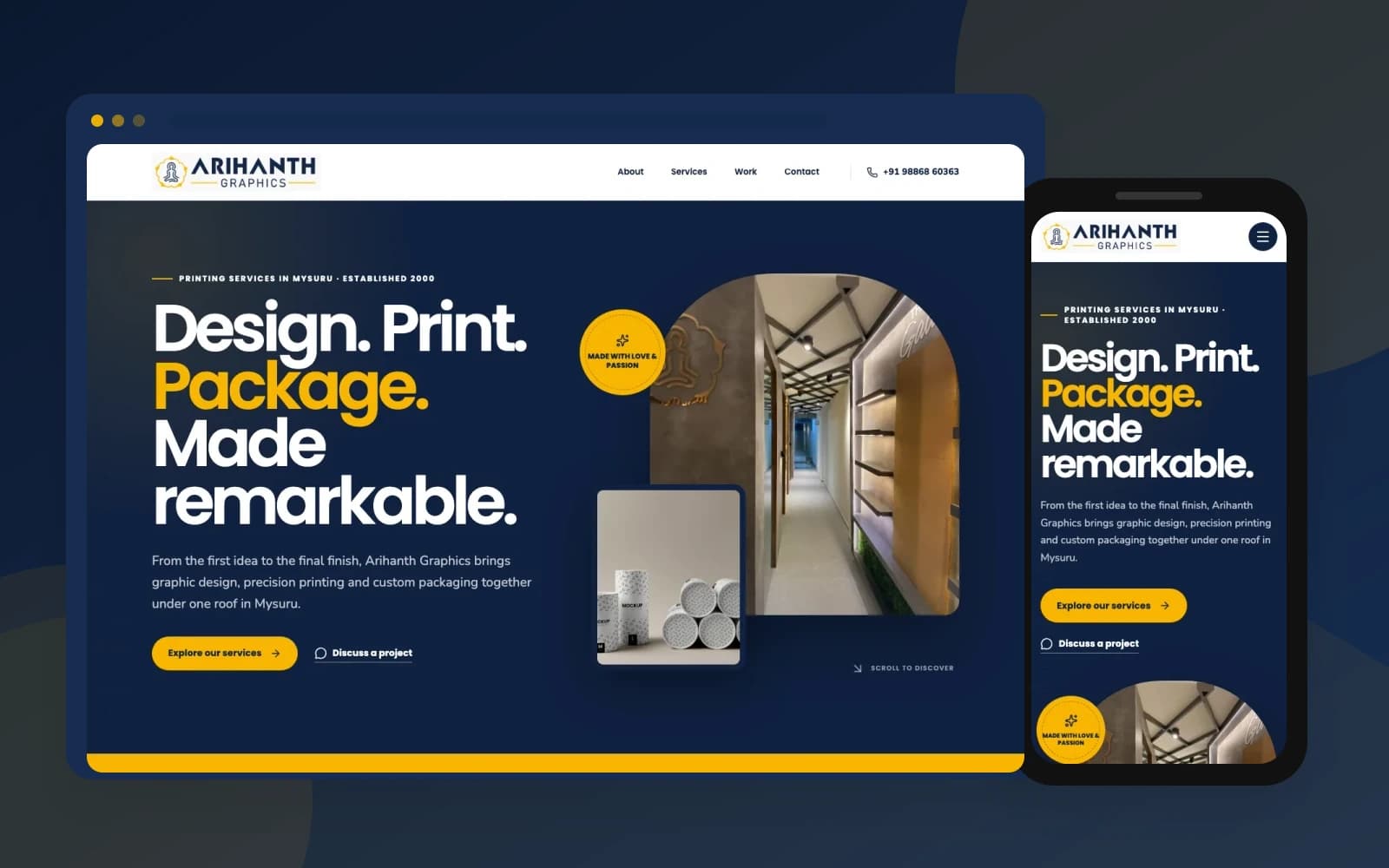 Arihanth Graphics react print & packaging website project cover