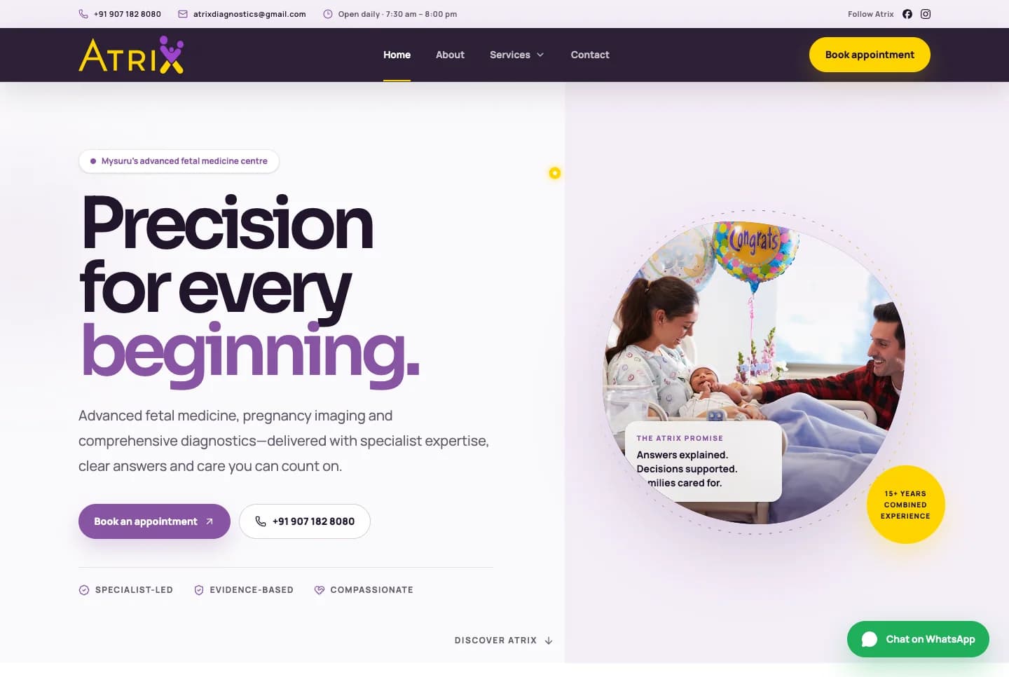 Atrix Diagnostics website homepage design shown in a desktop browser
