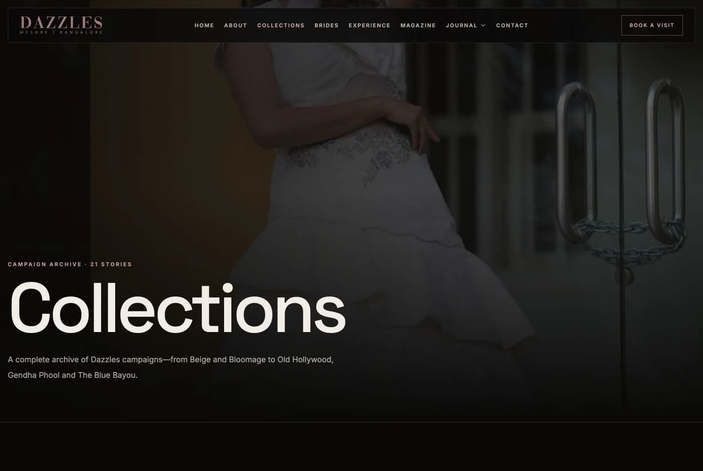 Dazzles collections page shown in a desktop browser