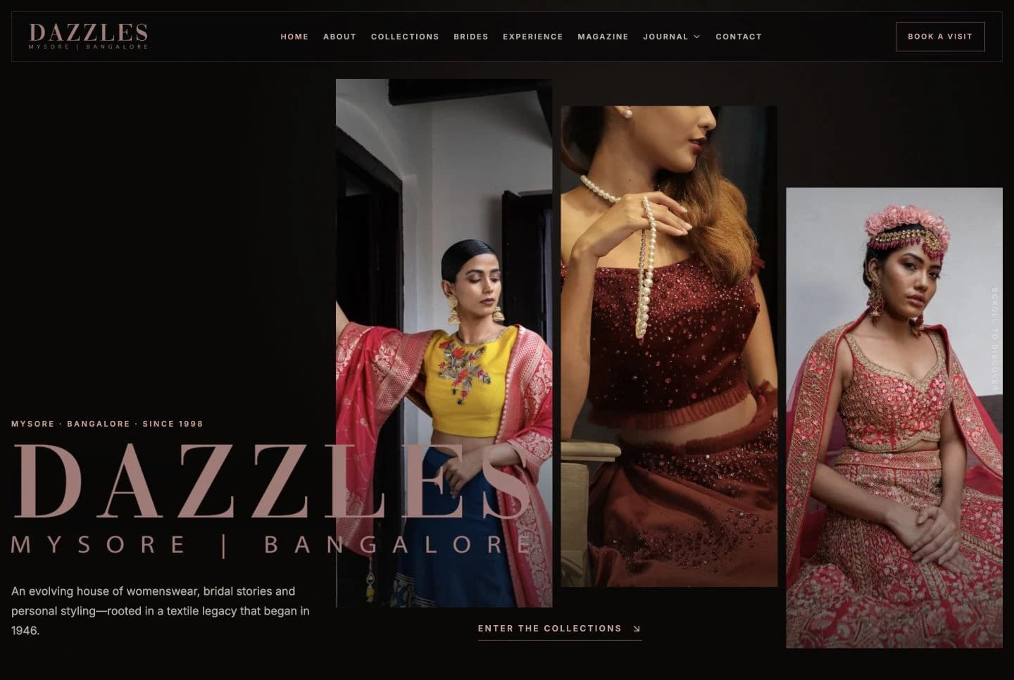 Dazzles website homepage design shown in a desktop browser