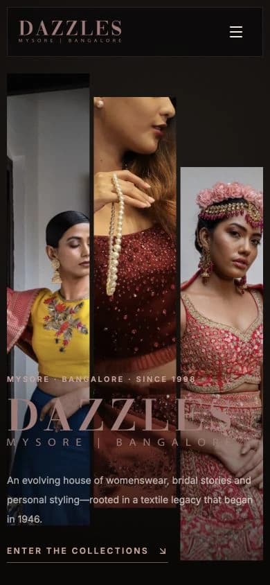 Dazzles homepage at a 390 pixel mobile viewport