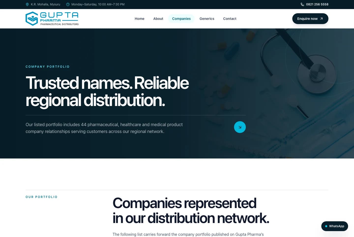 Gupta Pharma companies portfolio page shown in a desktop browser