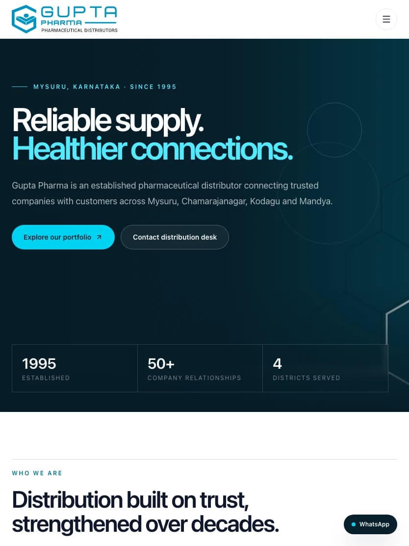 Gupta Pharma homepage shown at a tablet viewport