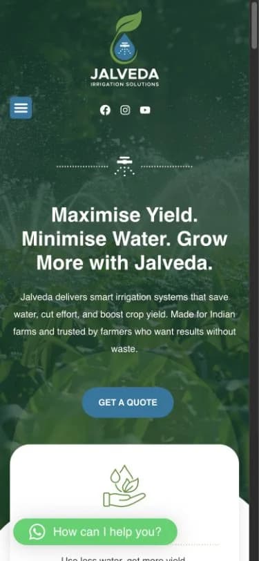 Jalveda website shown at mobile viewport