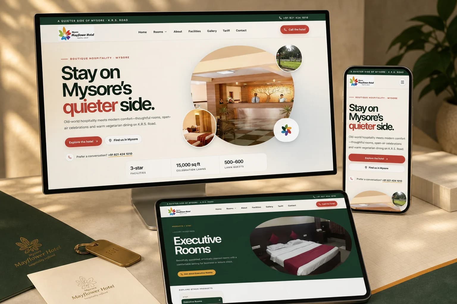 Mysore Mayflower Hotel react hospitality website project cover
