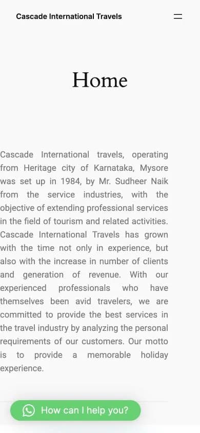 Mysore Tours website shown at mobile viewport