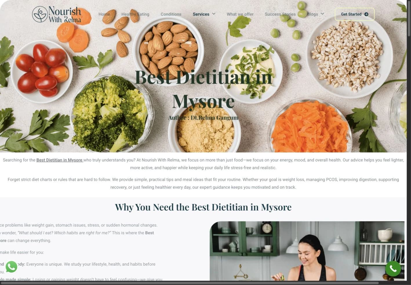 Nourish With Relma Best Dietitian in Mysore page shown in a desktop browser