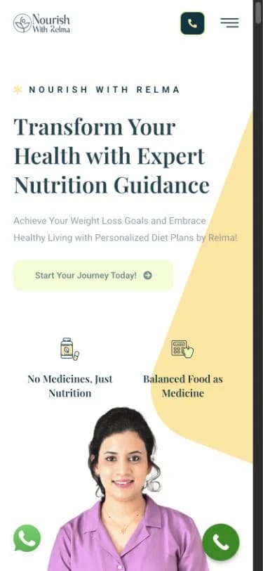Nourish With Relma homepage at a 390 pixel mobile viewport