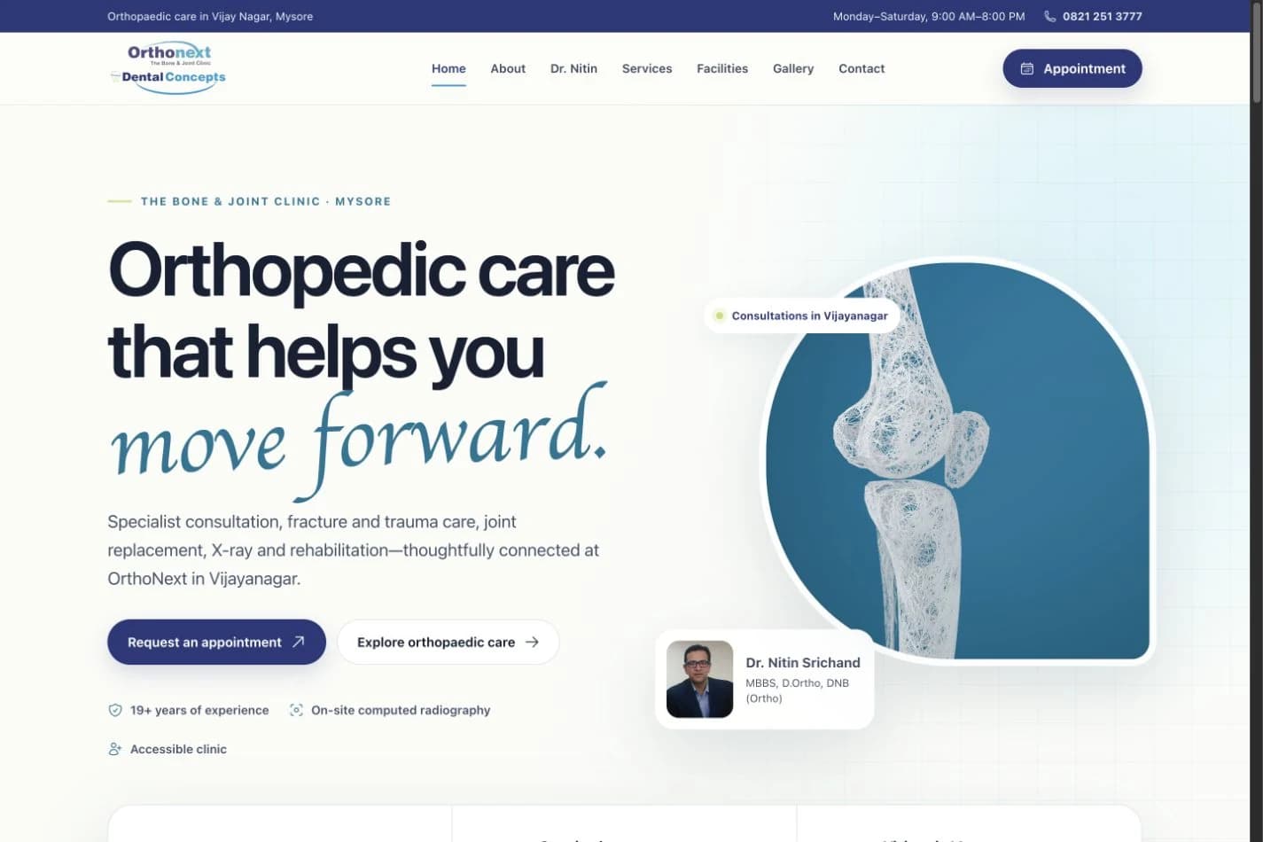 Ortho Next website homepage design shown in a desktop browser