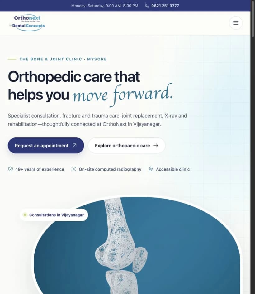 Ortho Next react healthcare website project cover