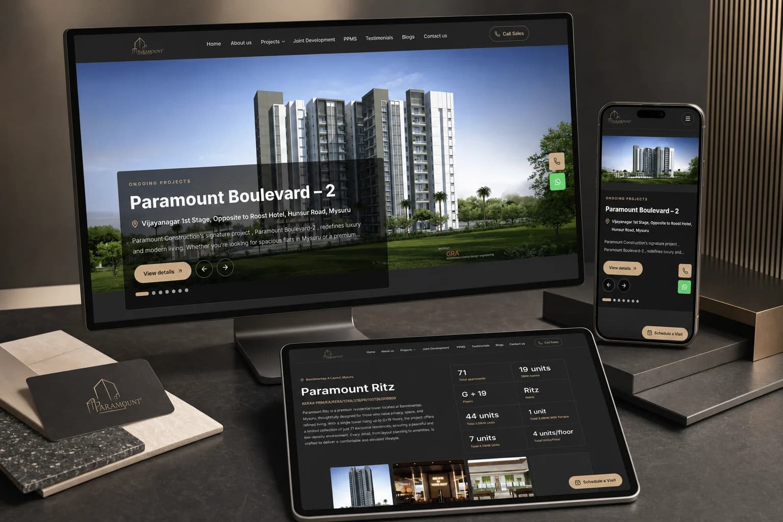 Paramount Constructions react real estate website project cover