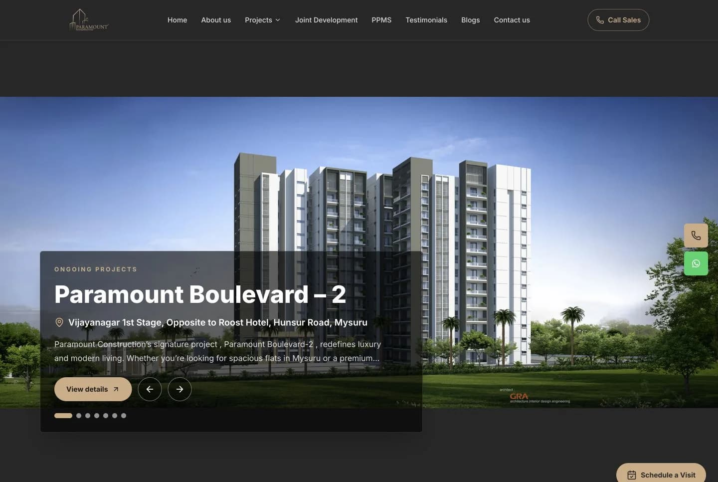 Paramount Constructions website homepage design shown in a desktop browser