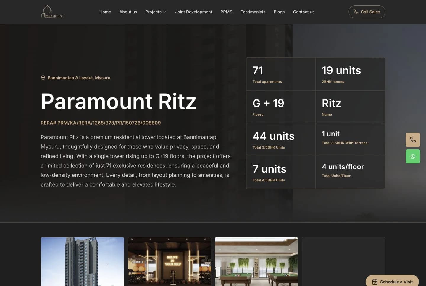 Paramount Ritz project page shown in a desktop browser