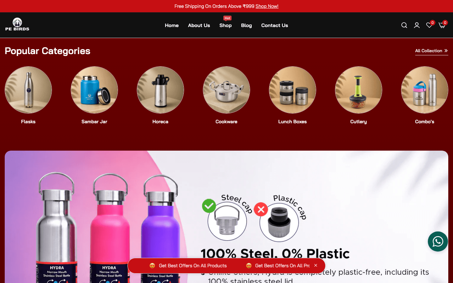 PE BIRDS website homepage design shown in a desktop browser