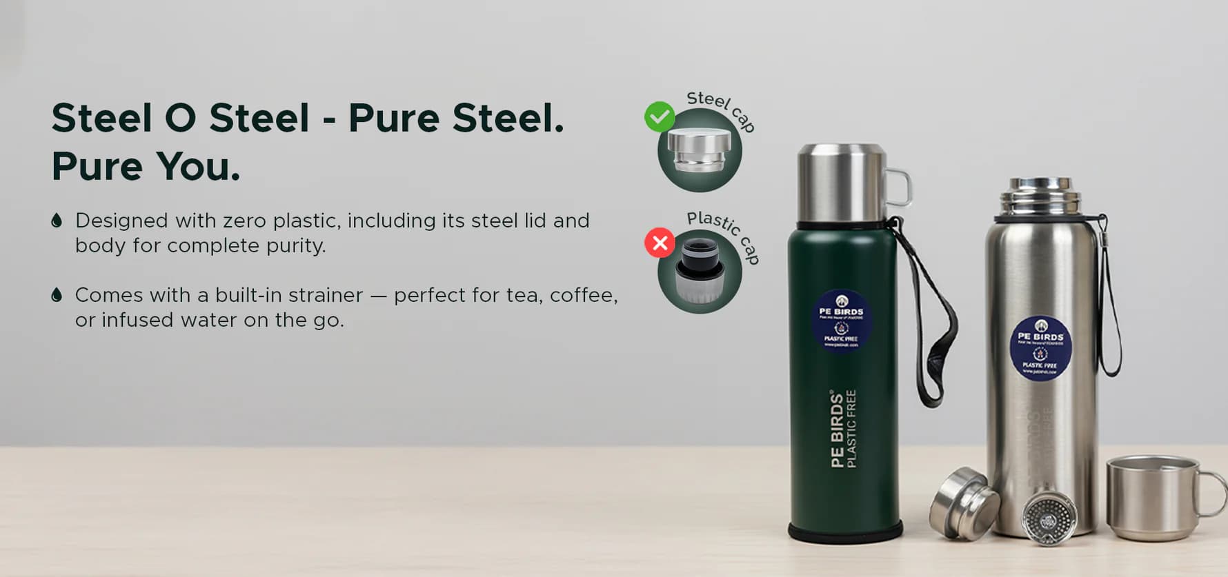 PE BIRDS Steel O Steel plastic-free flask campaign banner