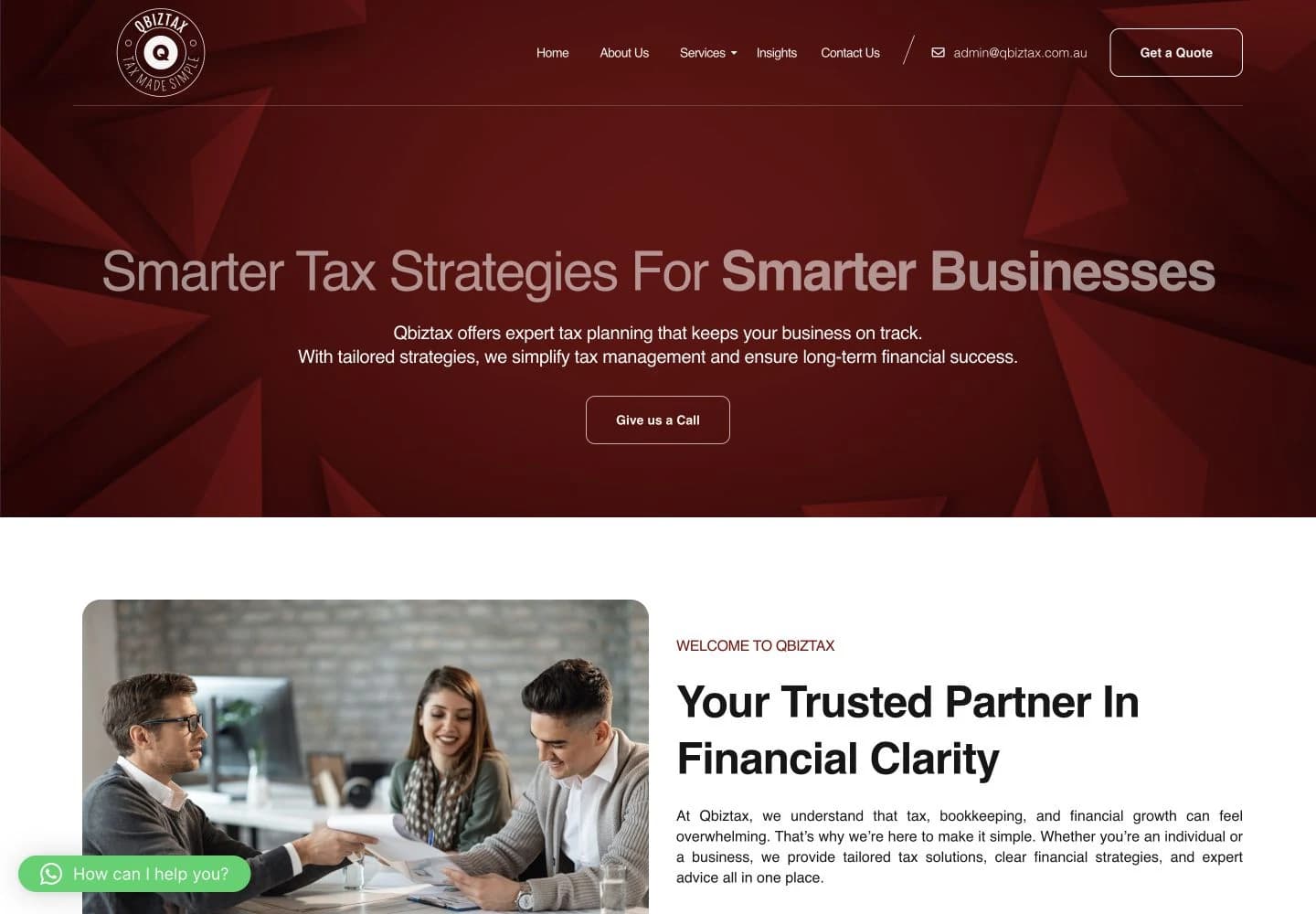 Qbiz Tax website homepage design shown in a desktop browser