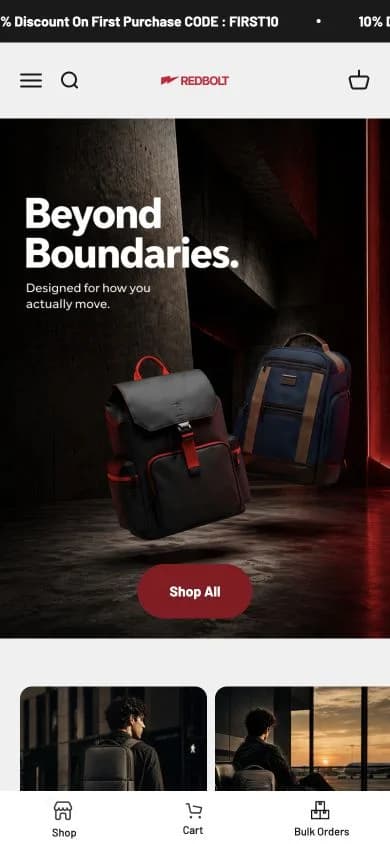 Redbolt website shown at mobile viewport