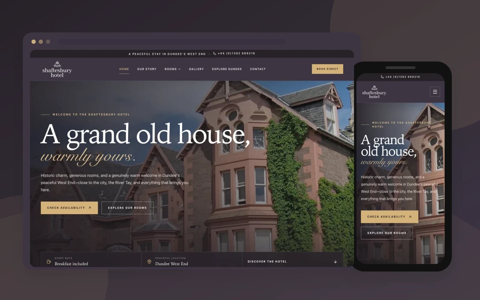 The Shaftesbury Hotel react boutique hotel website project cover