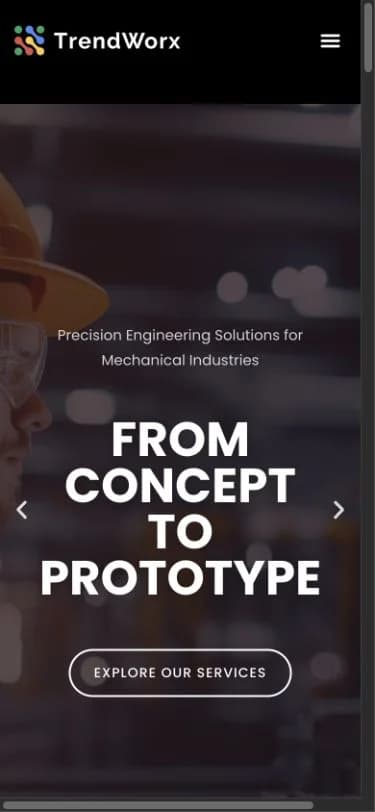 TrendWorx website shown at mobile viewport