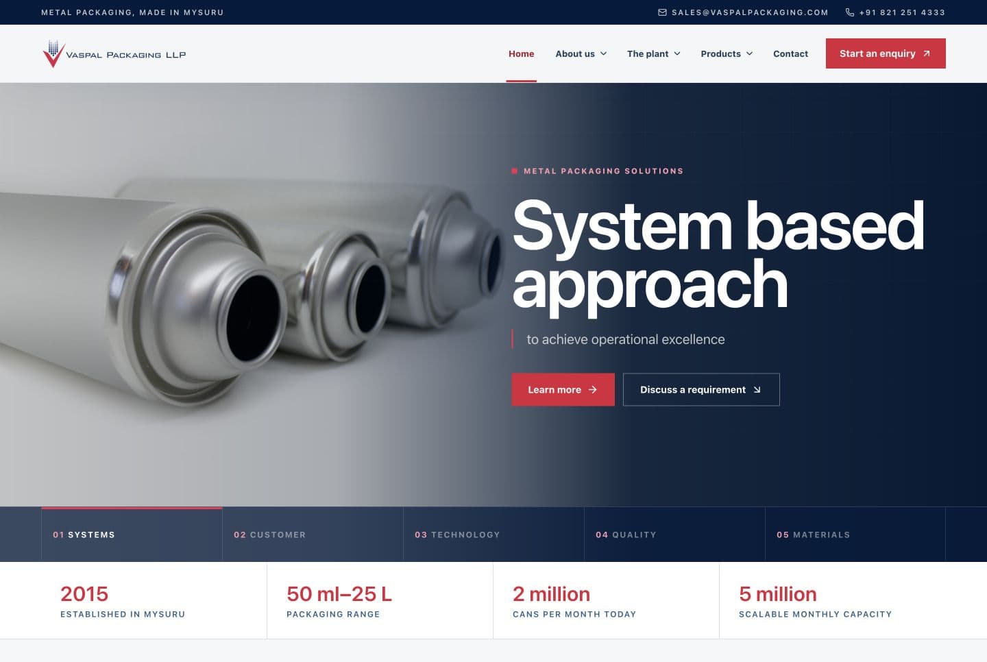 Vaspal Packaging LLP website homepage design shown in a desktop browser