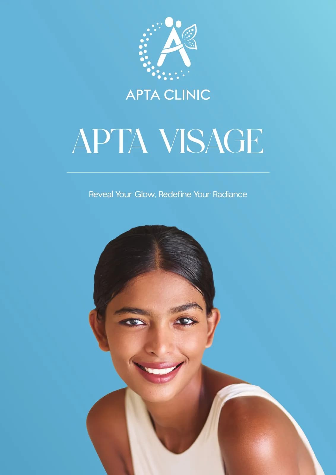 Apta Visage light-blue beauty treatment tabletop brochure cover