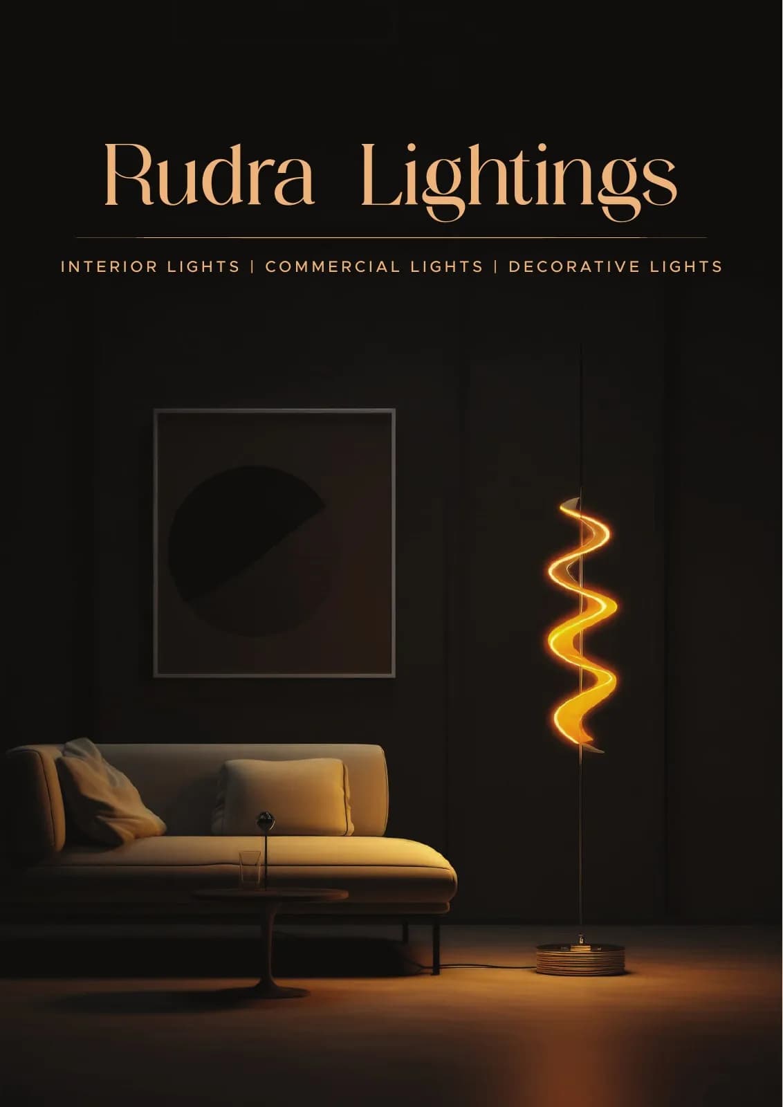 Rudra Lightings black and copper premium product catalogue cover