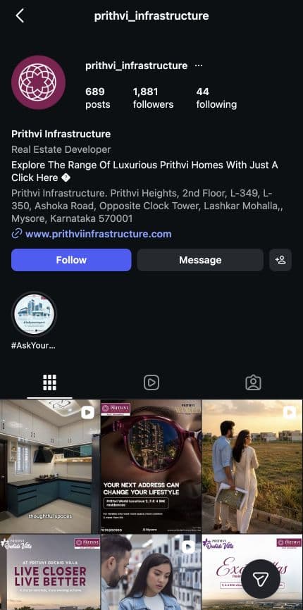 Prithvi Infrastructure — Real Estate social media marketing case study