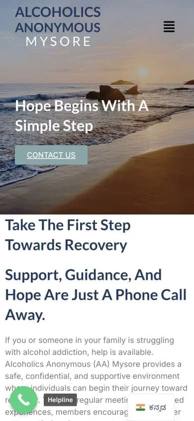 Alcoholics Anonymous Mysore website shown at mobile viewport