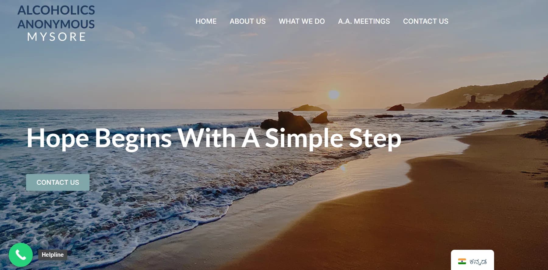 Alcoholics Anonymous Mysore website homepage design shown in a desktop browser