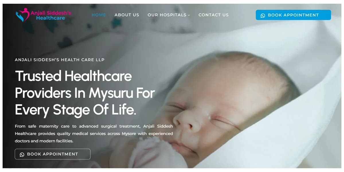 Anjali Siddesh's Healthcare website homepage design shown in a desktop browser