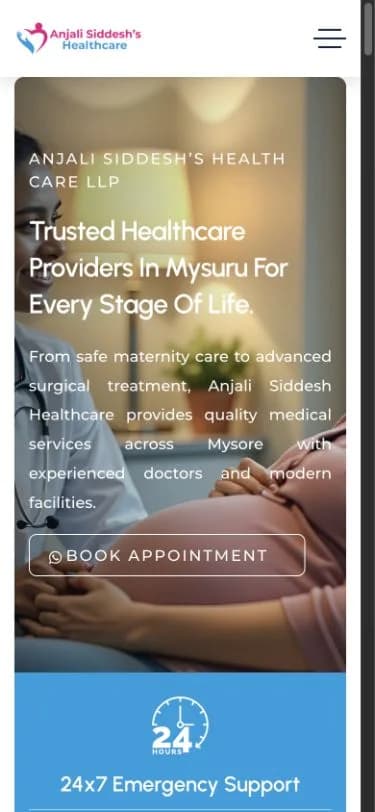 Anjali Siddesh's Healthcare website shown at mobile viewport