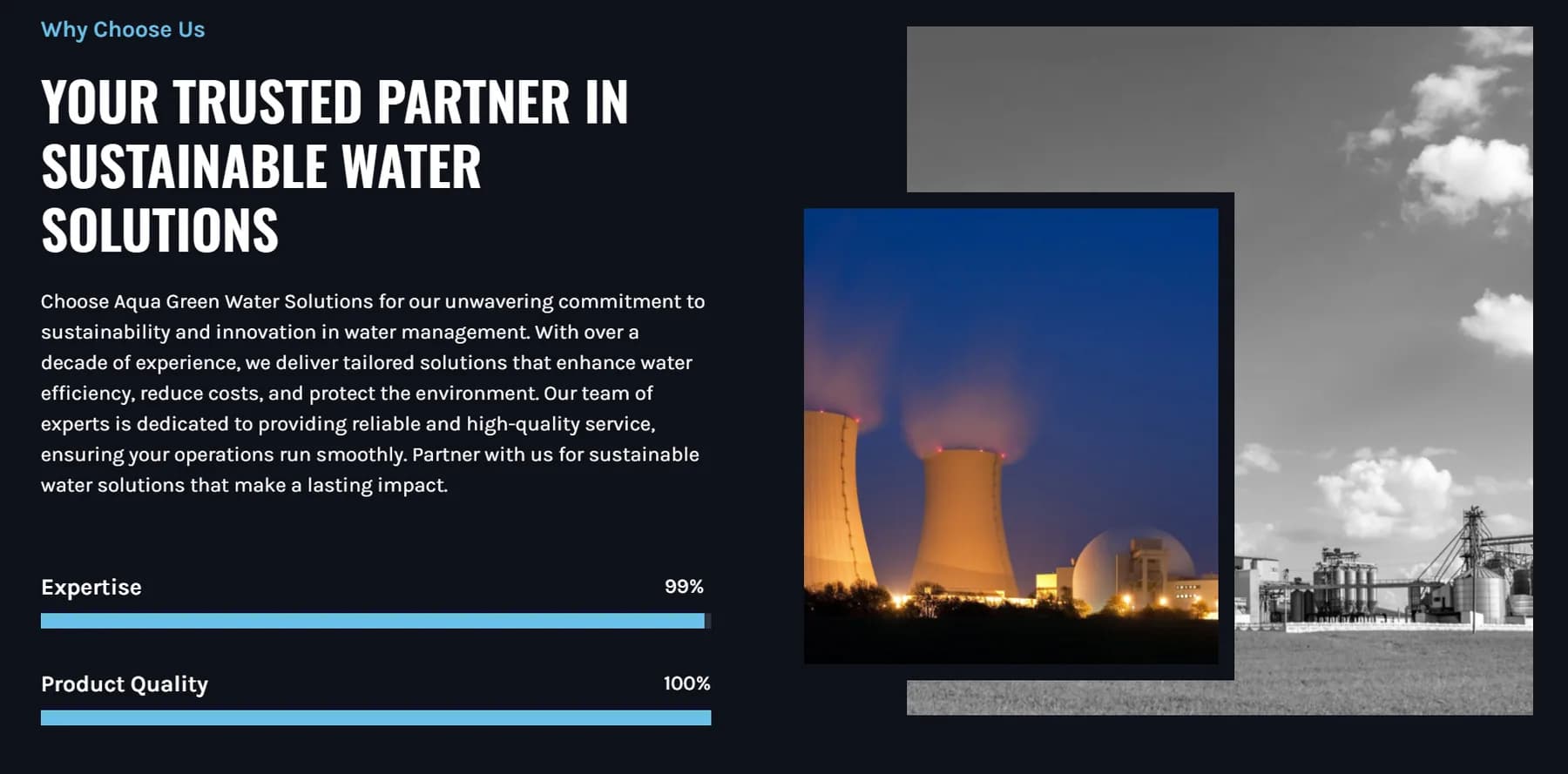 Aqua Green Water Solutions website homepage design shown in a desktop browser