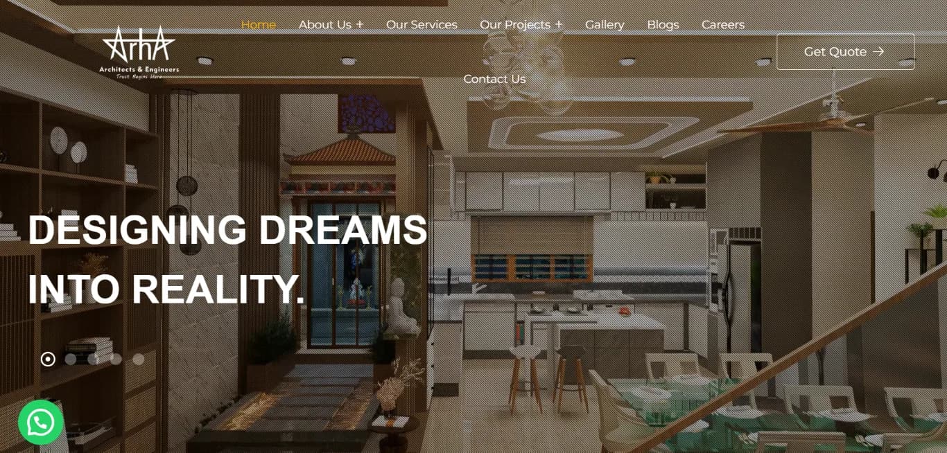 Arha Architects & Engineers website homepage design shown in a desktop browser