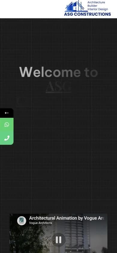ASG Constructions website shown at mobile viewport