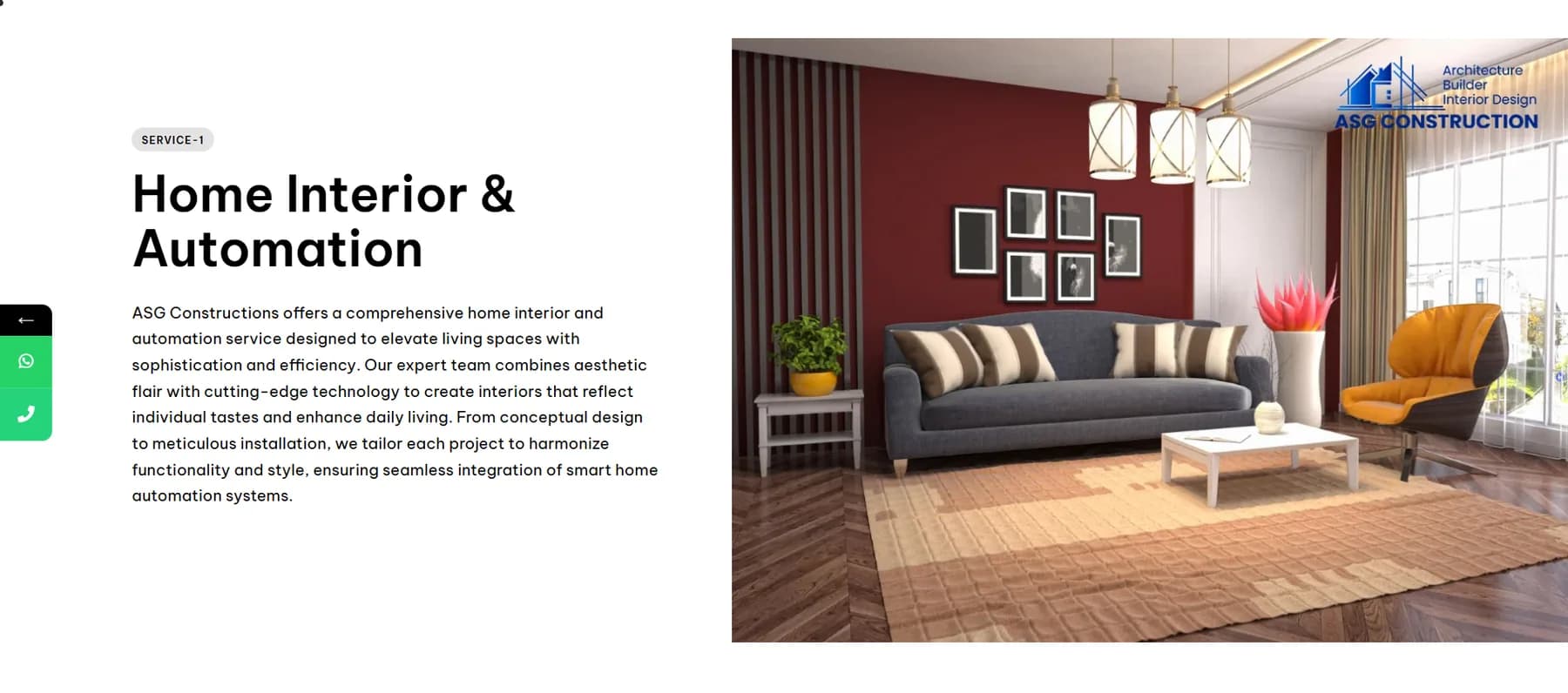 ASG Constructions website homepage design shown in a desktop browser