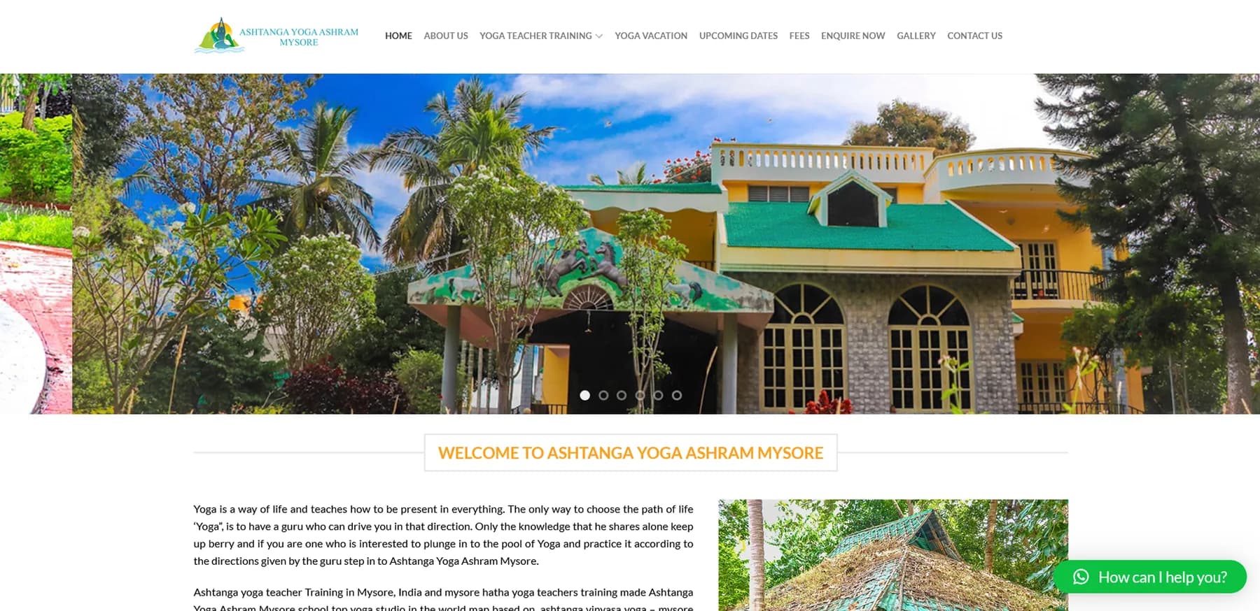 Ashtanga Yoga website homepage design shown in a desktop browser
