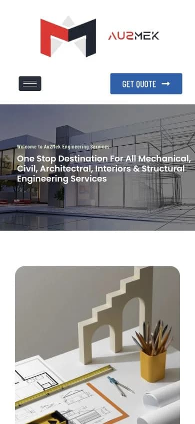Au2Mek Engineering Solutions website shown at mobile viewport