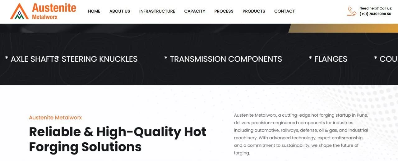 Austenite Metalworx website homepage design shown in a desktop browser