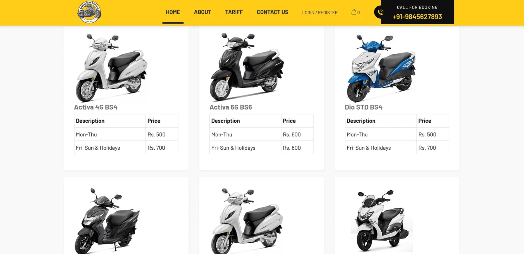 Bright Bike Rental responsive website design screen 1
