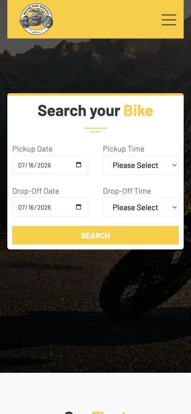 Bright Bike Rental website shown at mobile viewport