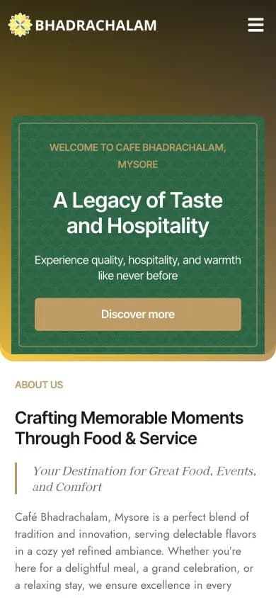 Café Bhadrachalam website shown at mobile viewport