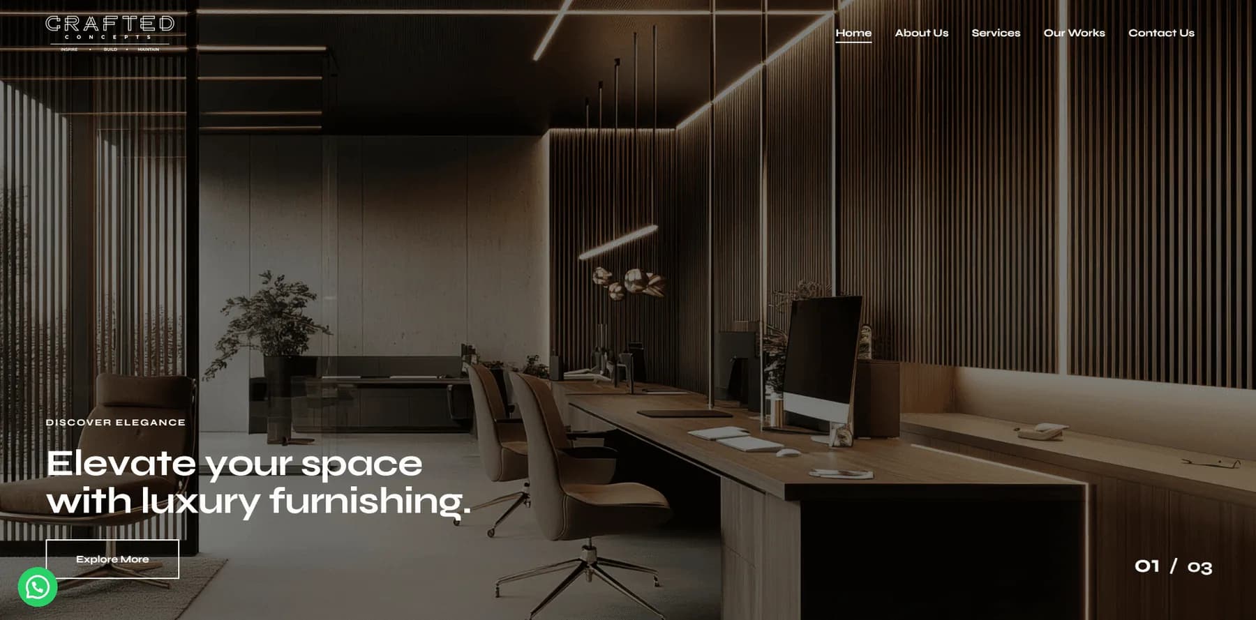 Crafted Concepts website homepage design shown in a desktop browser