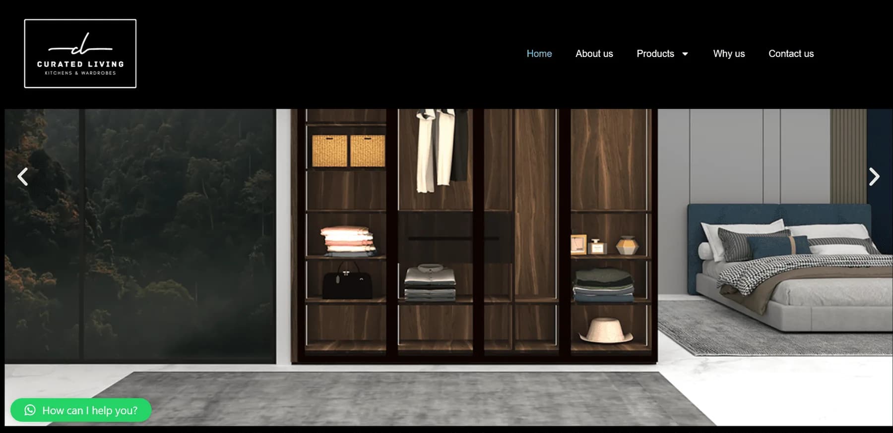 Curated Living website homepage design shown in a desktop browser