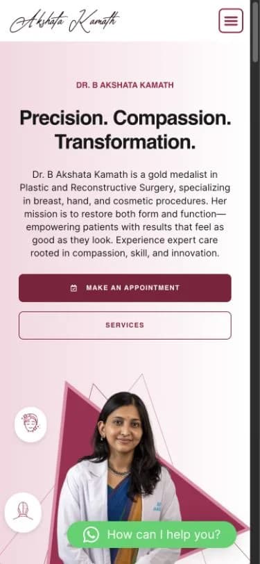 Dr. B. Akshata Kamath website shown at mobile viewport