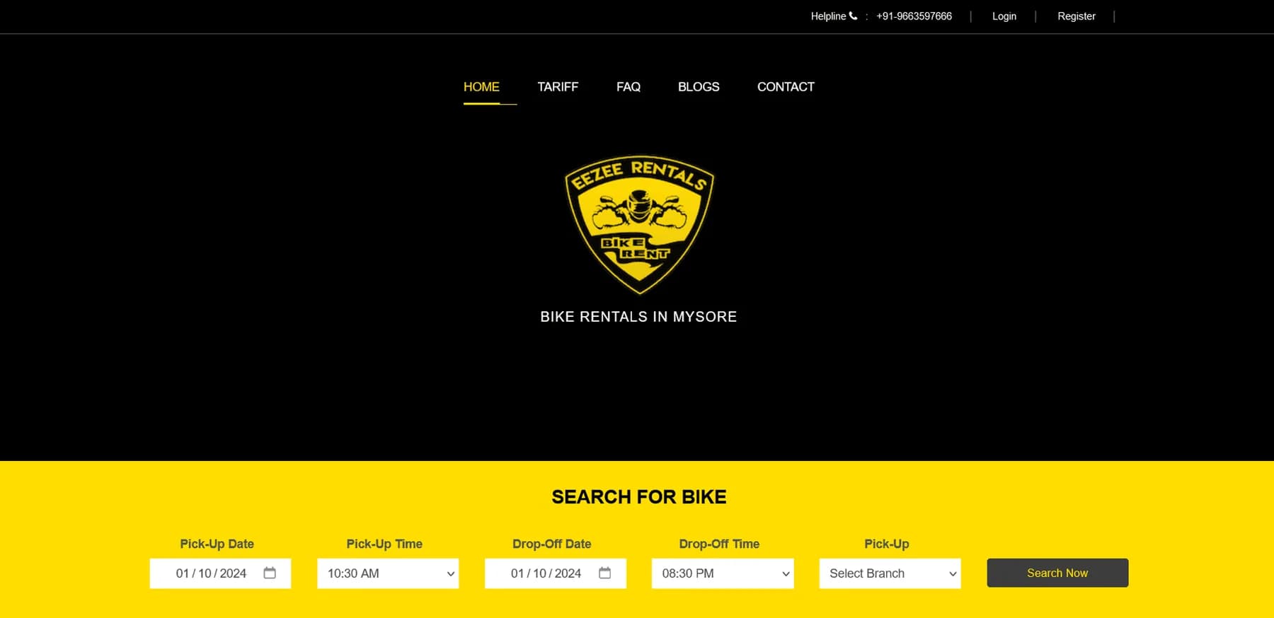 Eezee Bike Rental website homepage design shown in a desktop browser