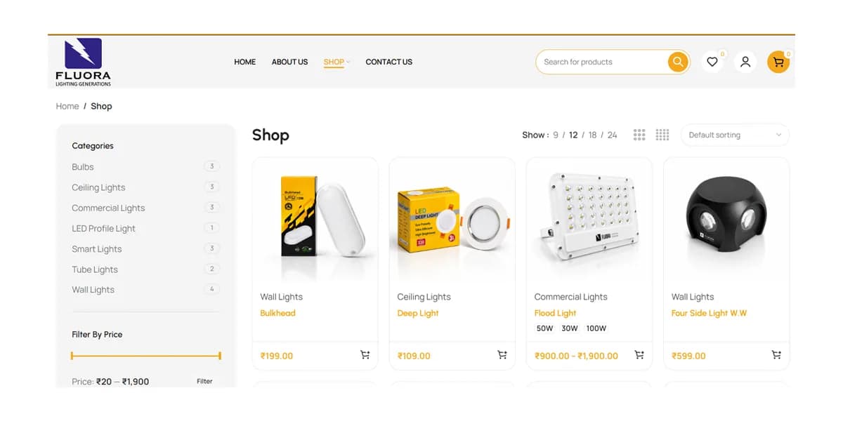 Fluora LED Lightings responsive website design screen 1